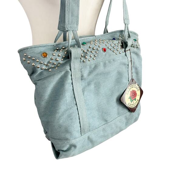 Vintage 80s Carpetbags of America Chambray Denim Tote NWT - Picture 3 of 10